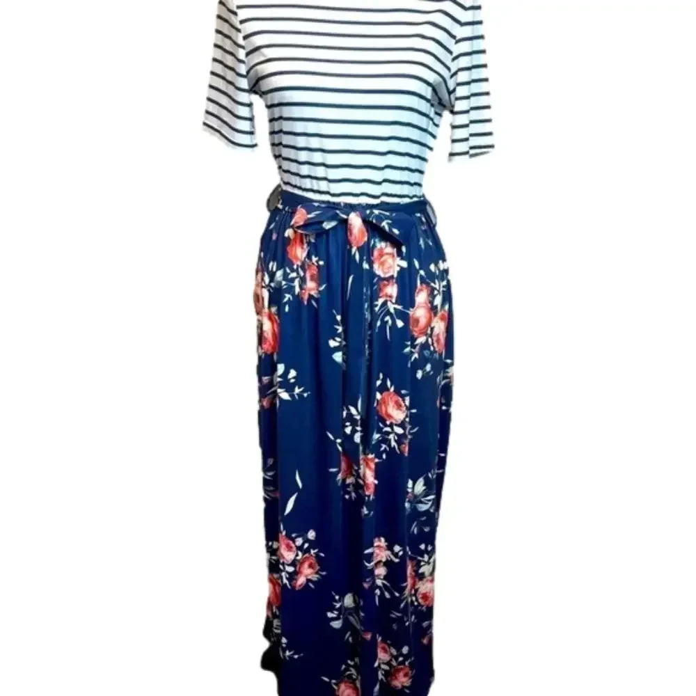 Merokeety‎ Retro Floral Print Maxi Dress